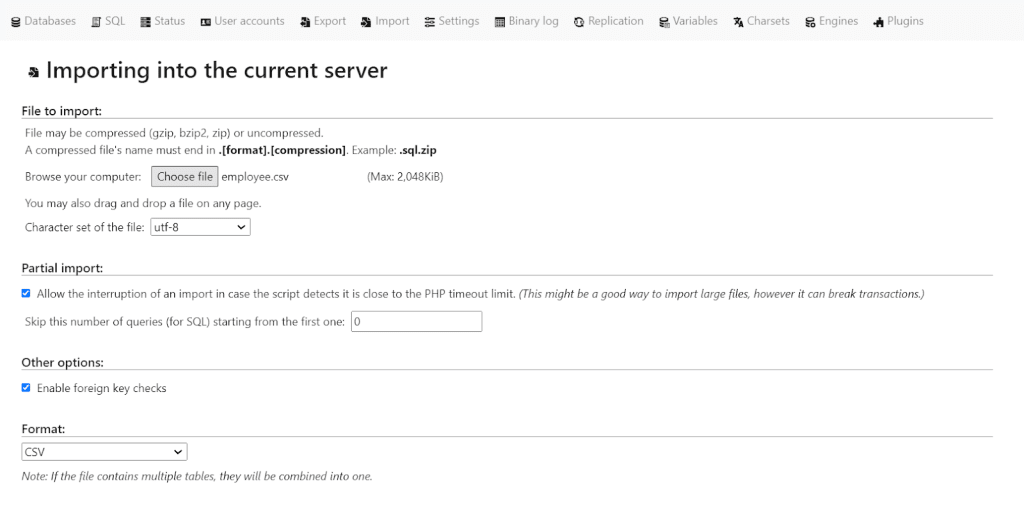 load data from file to table in MySQL - Import Settings